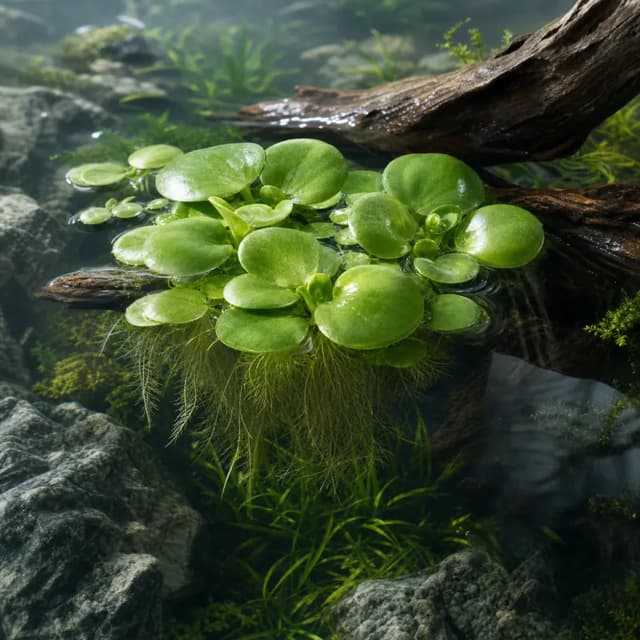 Editorial underwater photograph of Amazon frogbit.