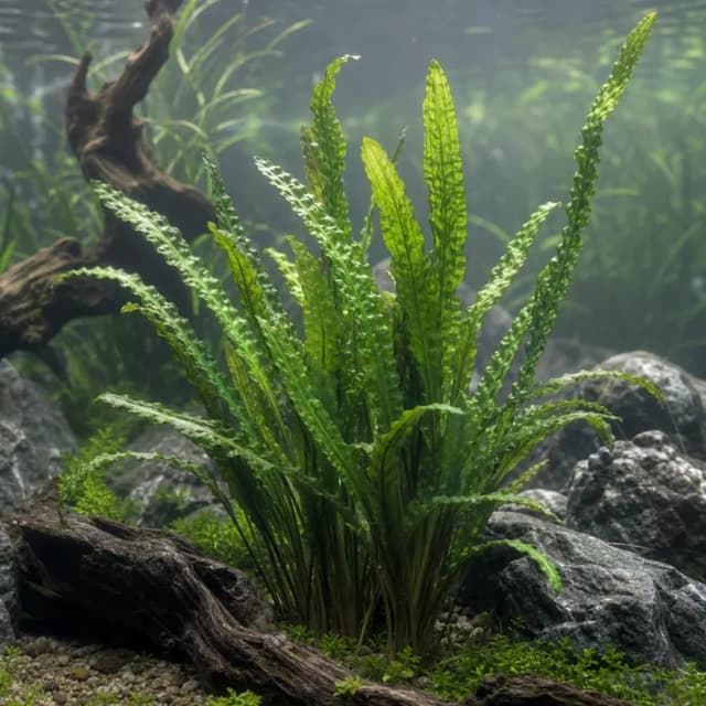 Editorial underwater photograph of Aponogeton crispus.