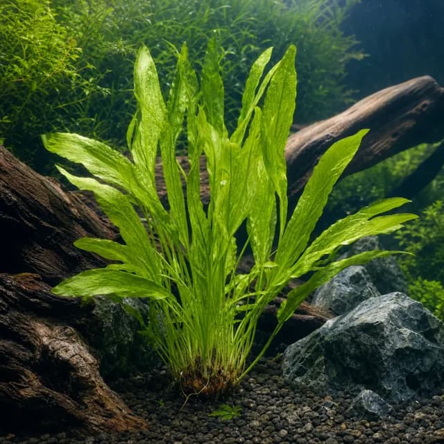 Editorial underwater photograph of Aponogeton ulvaceus.