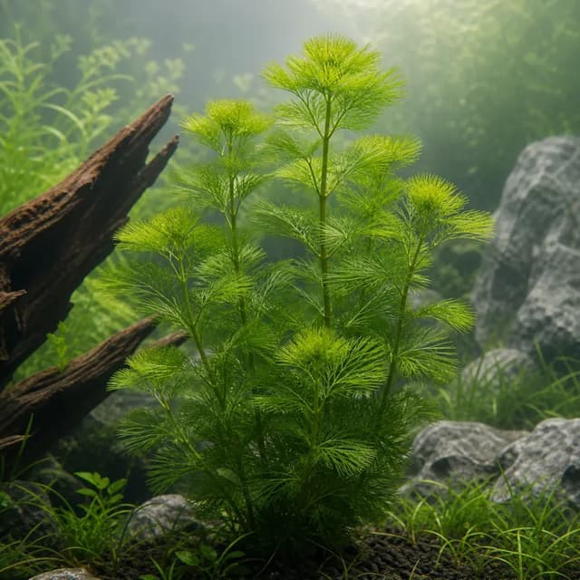 Editorial underwater photograph of Green cabomba.