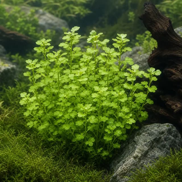 Editorial underwater photograph of Japanese cress.
