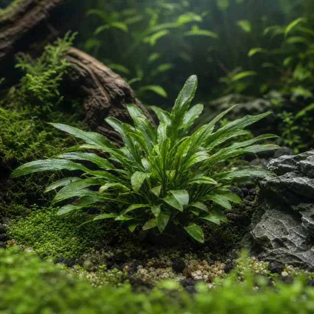 Editorial underwater photograph of Cryptocoryne parva.