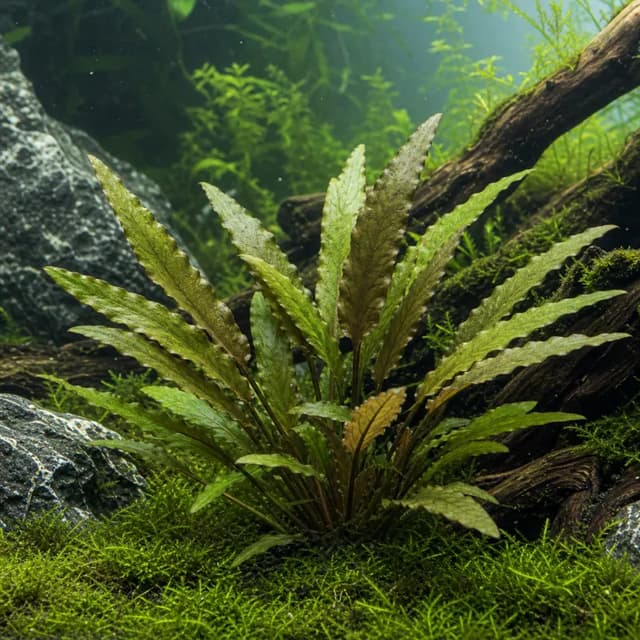 Editorial underwater photograph of Cryptocoryne undulata.