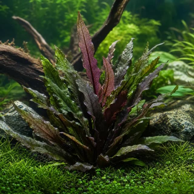 Editorial underwater photograph of Cryptocoryne usteriana.