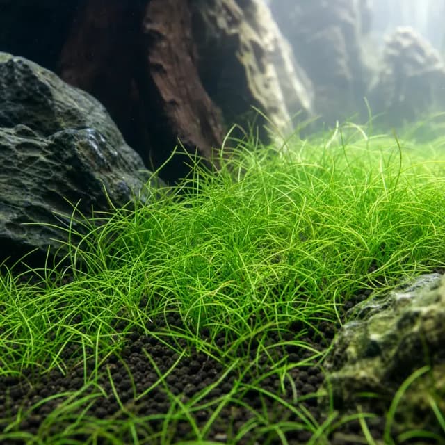 Editorial underwater photograph of Dwarf hairgrass ‘Mini’.