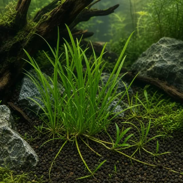 Editorial underwater photograph of Dwarf sagittaria.