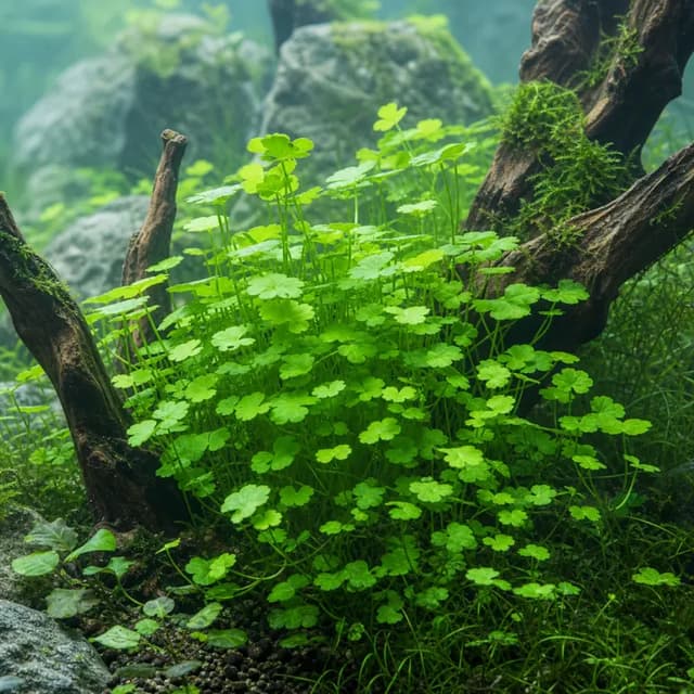 Editorial underwater photograph of Hydrocotyle tripartita ‘Japan’.