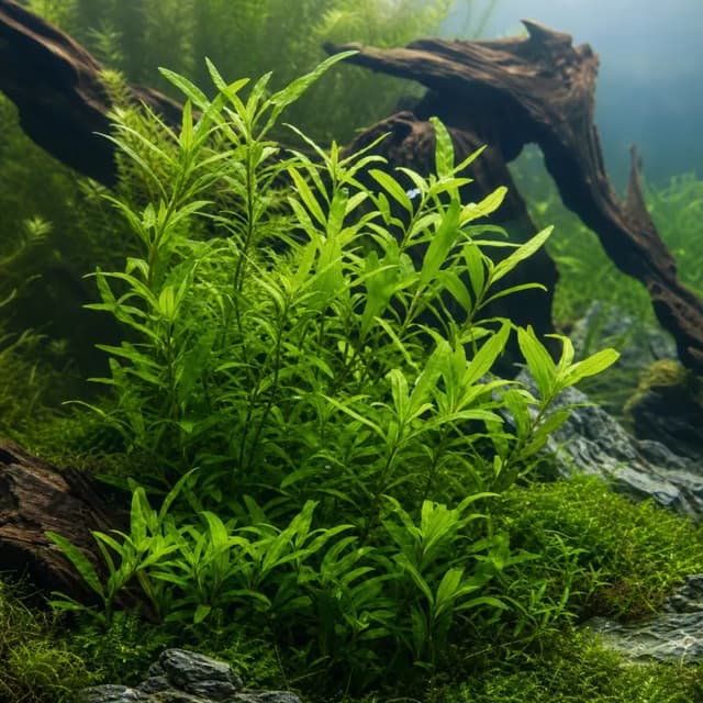 Editorial underwater photograph of Hygrophila ‘Siamensis’.