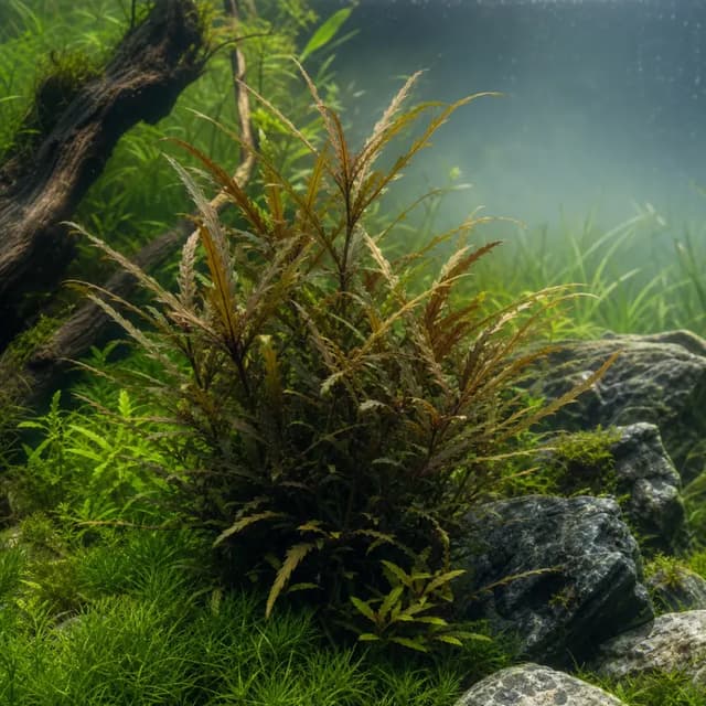 Editorial underwater photograph of Hygrophila pinnatifida.