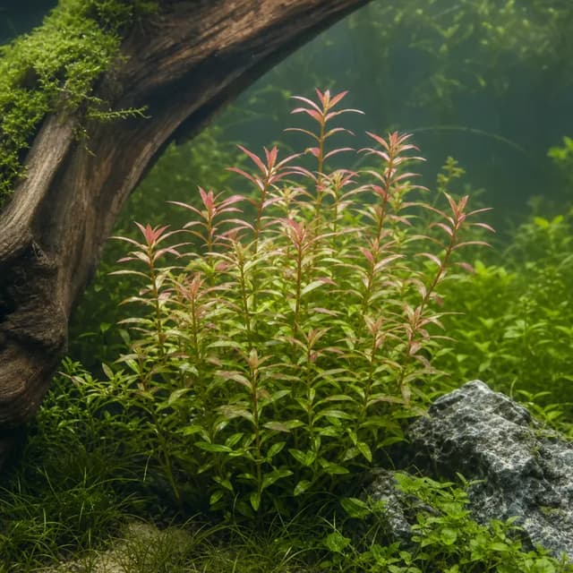 Editorial underwater photograph of Dwarf hygrophila.