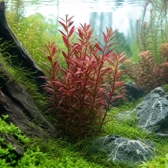 Editorial underwater photograph of Ludwigia glandulosa.