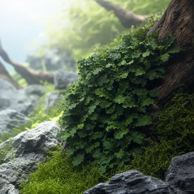 Editorial underwater photograph of Coral moss (mini pellia).