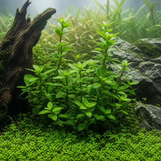Editorial underwater photograph of Staurogyne repens.