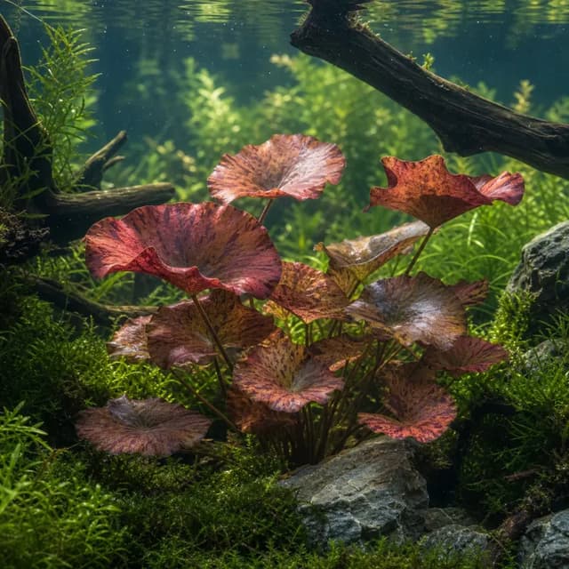 Editorial underwater photograph of Red tiger lotus.