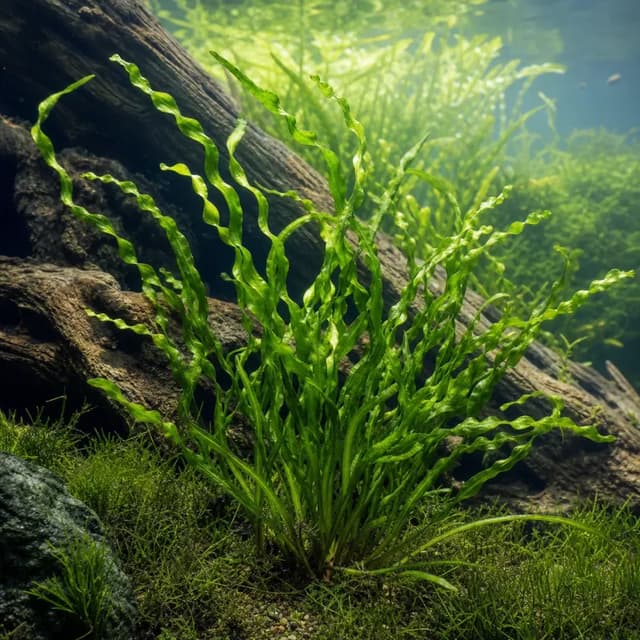 Editorial underwater photograph of Corkscrew vallisneria ‘Torta’.
