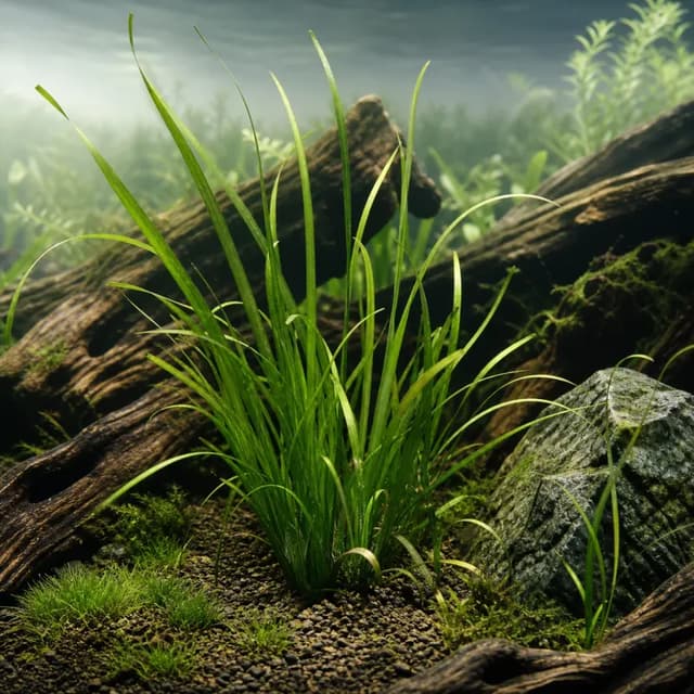 Editorial underwater photograph of Vallisneria nana.