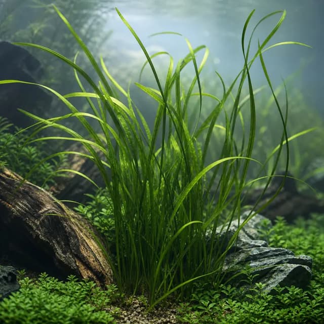 Editorial underwater photograph of Vallisneria spiralis.