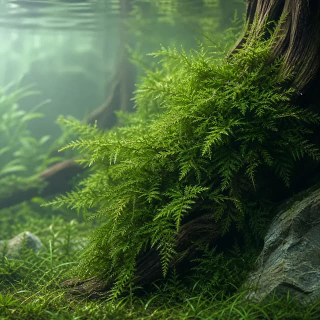 Editorial underwater photograph of Christmas moss.